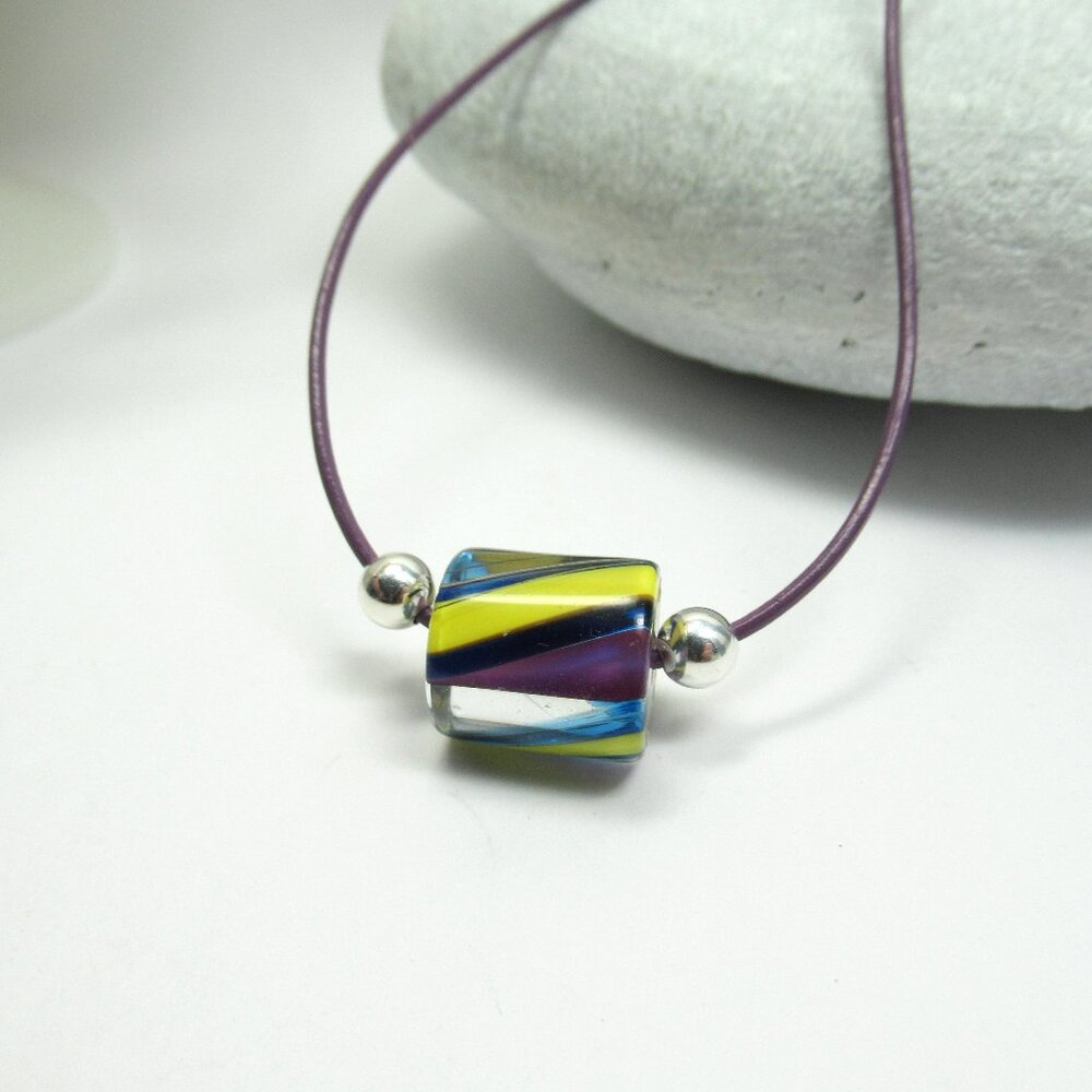 Glass cane bead necklace on leather